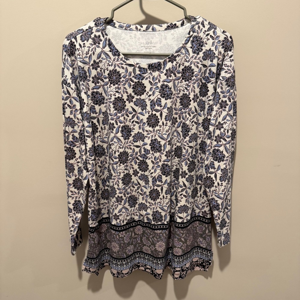 J.Jill Simply Supima‎ Crew Neck Tunic Top Floral Print Women's